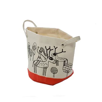 空間的容器 刺繡圓形收納袋(小)(女孩與鹿)