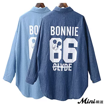 單寧 BF男友86印花長袖牛仔襯衫 二色-Mini嚴選-FREE(深藍)