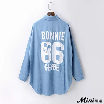 單寧 BF男友86印花長袖牛仔襯衫 二色-Mini嚴選-FREE(淺藍)