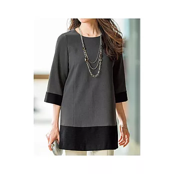 15秋預購【cecile】毛呢拼接五分袖長版上衣M炭灰色