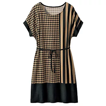 15秋預購【cecile】印花拼接長版上衣MA(千鳥+條紋)