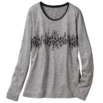 15秋預購【plump大尺碼】微絨印花長版長袖上衣2XL灰色