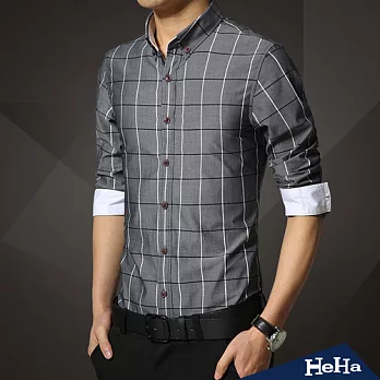 襯衫 格紋抗皺免燙長袖襯衫 三色-HeHa-3XL(灰色)
