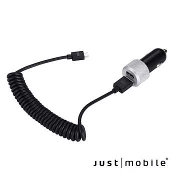 Just Mobile Highway Max 2.1A雙USB鋁質車充(附Micro USB捲線)