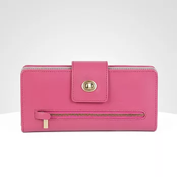 Locked 復古牛皮轉鎖長夾-桃紅