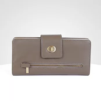 Locked 復古牛皮轉鎖長夾-灰綠