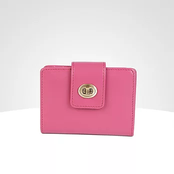 Locked 復古牛皮轉鎖名片夾-桃紅