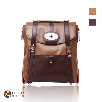 Amore 愛加・皮小貝克 時尚後背包-駝+咖