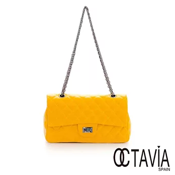 【Octavia 8 真皮】羊皮小香包 羊皮菱格鍊條肩背包 - 芥黃芥黃
