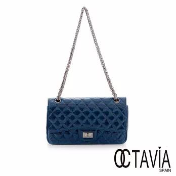 【Octavia 8 真皮】羊皮小香包 羊皮菱格鍊條肩背包 - NAVY藍NAVY藍
