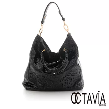 Octavia 8 真皮 - Just Shine 晶釉亮面牛皮手提肩背包 - 黑玫瑰黑玫瑰