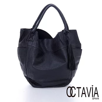 OCTAVIA 8真皮 - 水洗羊皮文青包 羊皮流蘇手提包 - 黑黑