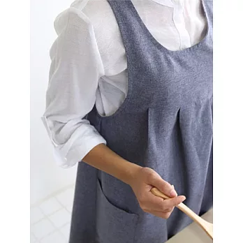[Mamae]出口韓國時尚鈕扣牛仔棉圍裙 簡約風格 成人廚房工作服牛仔藍色