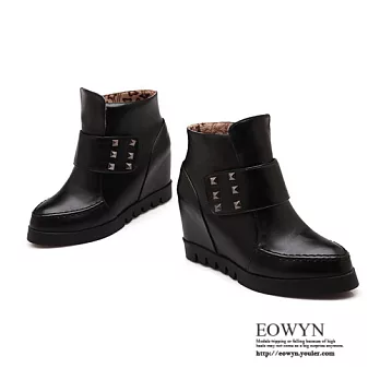 EOWYN.甜美大方鉚釘造型休閒百搭平底內增高短靴EMD01737-68/3色/34-39碼現貨+預購黑色34