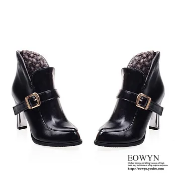 EOWYN.2015秋冬季新款裸靴拉鏈釦環圓頭高跟酒杯跟時尚短靴EMD01691-69/3色/34-39碼現貨+預購黑色34