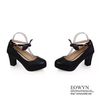 EOWYN.2015時尚新款高跟鞋甜美蝴蝶結釦環圓頭粗跟包鞋EMD01876-62/3色/34-39碼現貨+預購黑色34