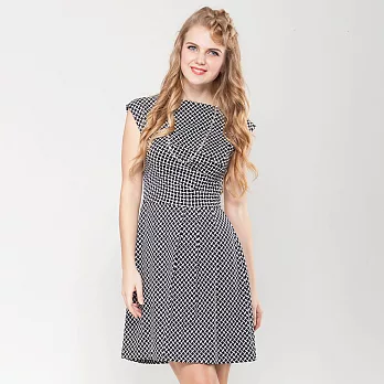 【INF】優雅腰間抓摺無袖洋裝14150S黑格