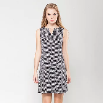 【INF】小V領典雅及膝洋裝S黑格