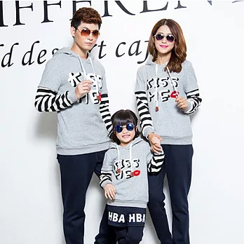 親親灰色假二件條紋親子裝情侶裝(女士)S灰色