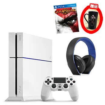 SONY PS4主機 CUH-1207系列500G+0083耳機+戰神3送戰神杯主機-白