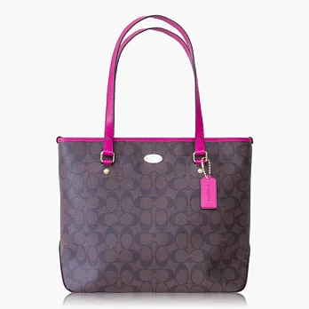 【COACH 實搭耐用】PVC / 手提 / 肩背托特包_深咖桃