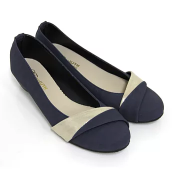 【Pretty】熱銷款金蔥拼接楔型低跟鞋25藍色