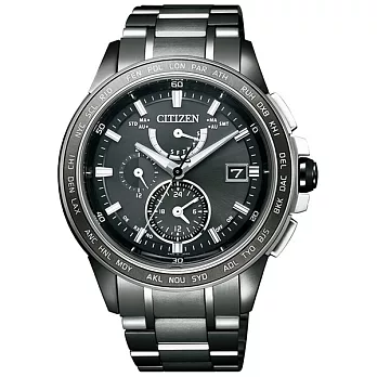 CITIZEN 耀眼北極星鈦金屬電波時尚優質腕錶-黑灰-AT9025-55E
