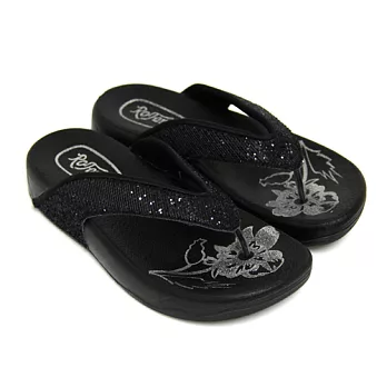 【Pretty】熱銷PU環保素材健走夾腳拖鞋38黑色