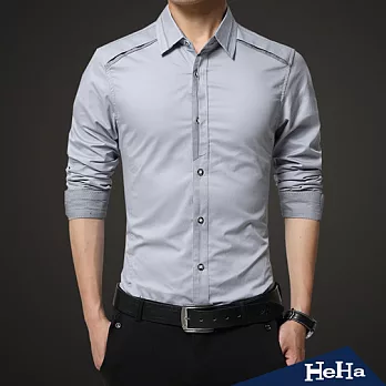襯衫 純綿紳士簡約拼接長袖襯衫 四色-HeHa-XL(淺灰)