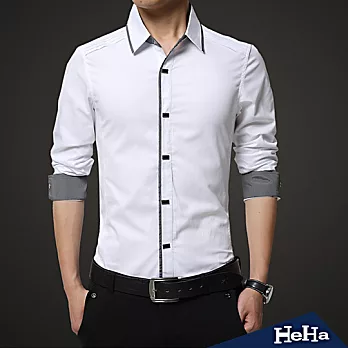 襯衫 純棉拼色修身長袖襯衫 四色-HeHa-XL(白色）