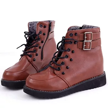 Moscova 率性風格。鉚釘裝飾綁帶馬丁靴36棕色
