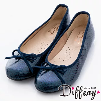 Diffeny 優雅通勤 MIT特殊壓紋舒適娃娃鞋-藍 22.5
