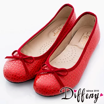 Diffeny 優雅通勤 MIT特殊壓紋舒適娃娃鞋-紅 22.5
