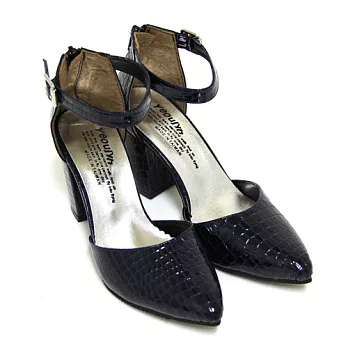 【Pretty】輕熟美型光澤動物壓紋後拉鍊繫踝高跟尖頭鞋23籃色