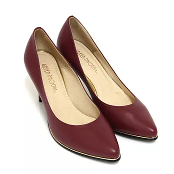 Green Phoenix高雅內斂極簡金邊條全真皮尖頭高跟鞋5.5紅色