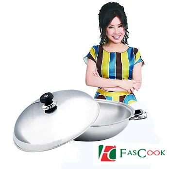 【菲姐代言】Fascook頂級系列18/8(#304)不鏽鋼雙耳炒鍋36cm(送同級不鏽鋼鍋蓋)
