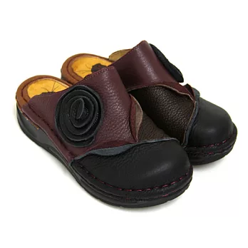 ◤Green Phoenix◥素雅經典多彩撞色隨性剪裁花朵手縫全真皮前包後空氣墊厚底拖鞋36黑色