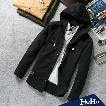 外套 純棉水洗連帽雙口袋夾克 三色-HeHa-XL(黑色)