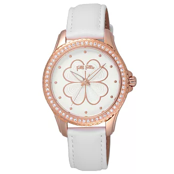Folli Follie 幸運來臨時尚女錶-玫瑰金框白x白色皮帶