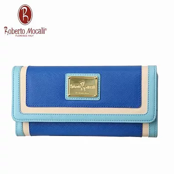 義大利Roberto Mocali藍色19卡雙扣三折長夾RM-58206