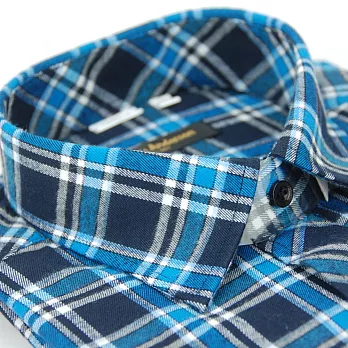 【金安德森】深淺藍格紋保暖窄版長袖襯衫15藍色