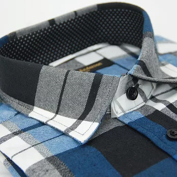 【金安德森】藍黑格紋保暖窄版長袖襯衫15藍黑色