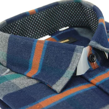 【金安德森】藍橘格紋特厚保暖窄版長袖襯衫15藍橘色