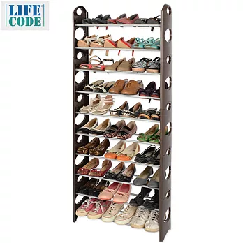 【LIFECODE】可調式十層鞋架/可放30雙鞋-咖啡色咖啡色