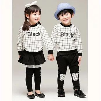 黑白拼布格紋套裝親子裝(女童)100黑白