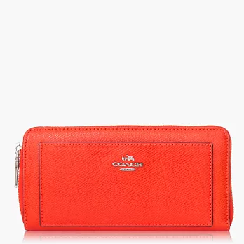 【COACH 方便整理】皮革 / 拉鍊式多功能長夾_橘紅