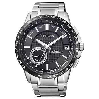 CITIZEN Eco-Drive 瞻望未來衛星對時男錶-黑x銀