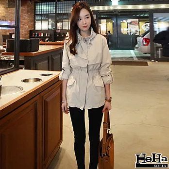 夾克 中長版收腰軍裝風衣外套 二色-HeHa-XL(淺卡其)