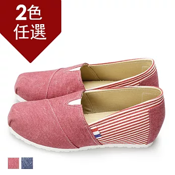 FUFA MIT 內增高橫條造型懶人鞋 (FT01) -紅色22.5紅色