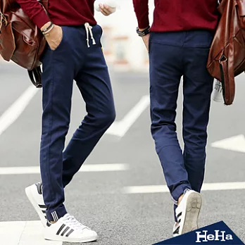 長褲 束腳抽繩修身休閒褲 三色-HeHa-XL(寶藍)